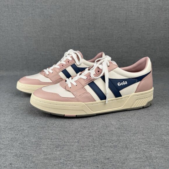 Gola Sneakers Womens 10 Rose Pink Navy Leather Lace Up CLB535 Challenge Tennis - Picture 5 of 13